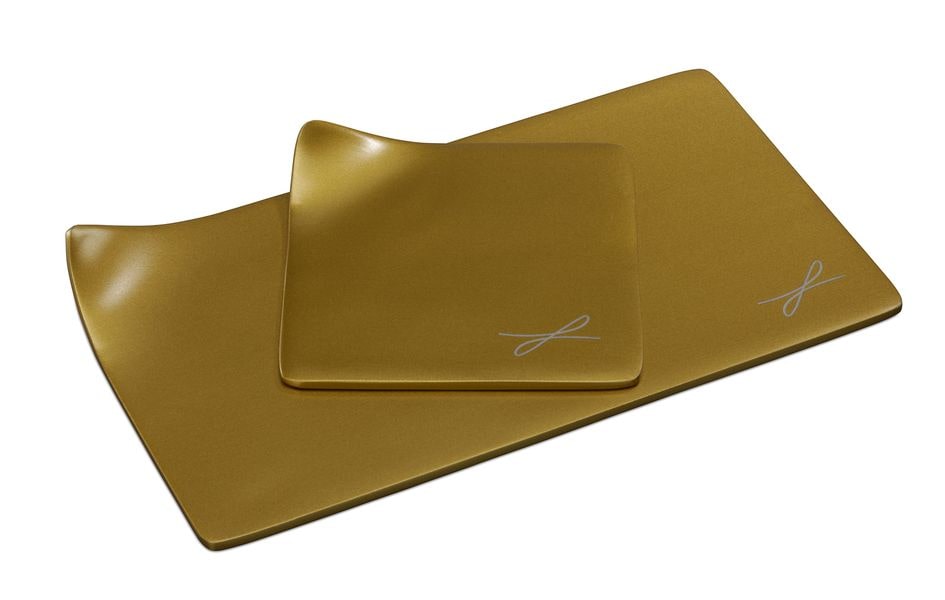 Kerzenteller goldfarben eckig eins, 10 x 18cm € Kerzenleuchter Goldfarben 1919 WikaKerzen