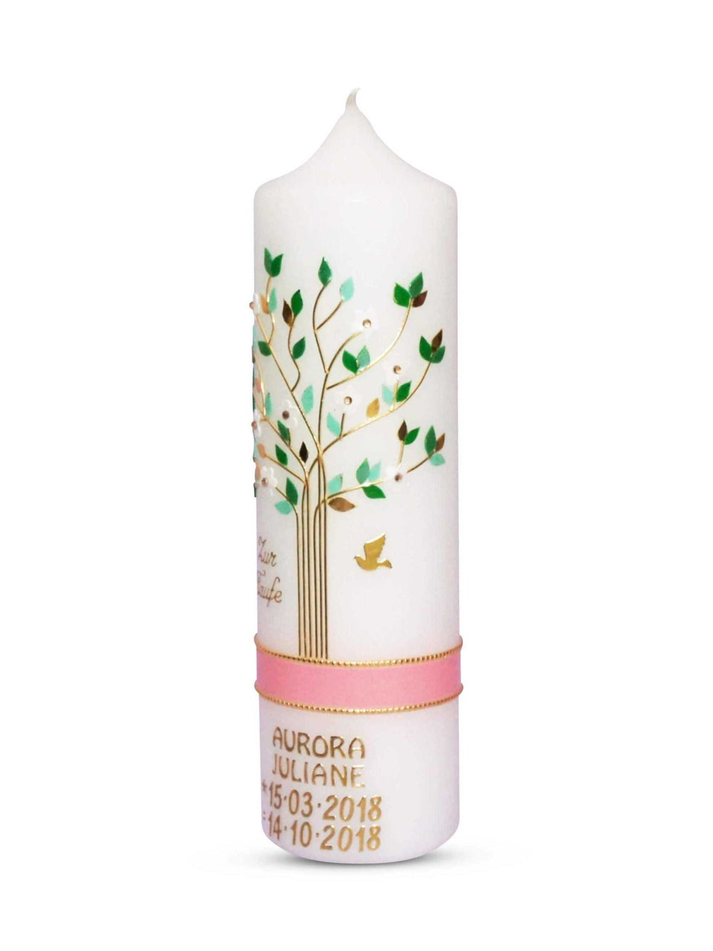Taufkerze Mädchen mit Name und Datum Lebensbaum Rosa Grün € Taufkerze WKTH126 WikaKerzen
