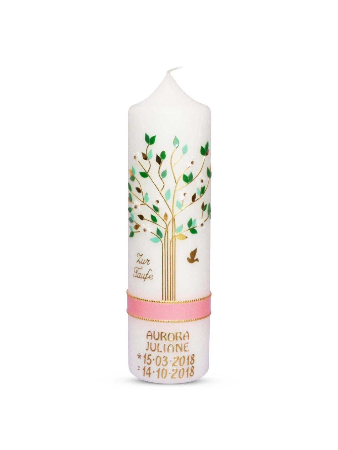 Taufkerze Mädchen mit Name und Datum Lebensbaum Rosa Grün € Taufkerze WKTH126 WikaKerzen