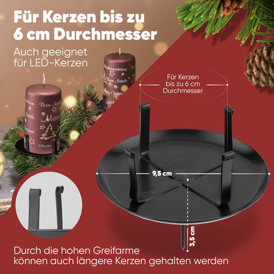 Kerzenstecker Adventskranz – Set ohne Dorn für Kerzen bis Ø 8 cm