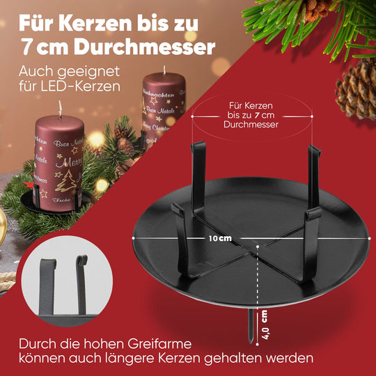 Kerzenstecker Adventskranz – Set ohne Dorn für Kerzen bis Ø 8 cm
