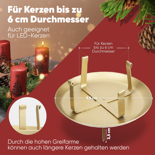 Kerzenstecker Adventskranz – Set ohne Dorn für Kerzen bis Ø 8 cm