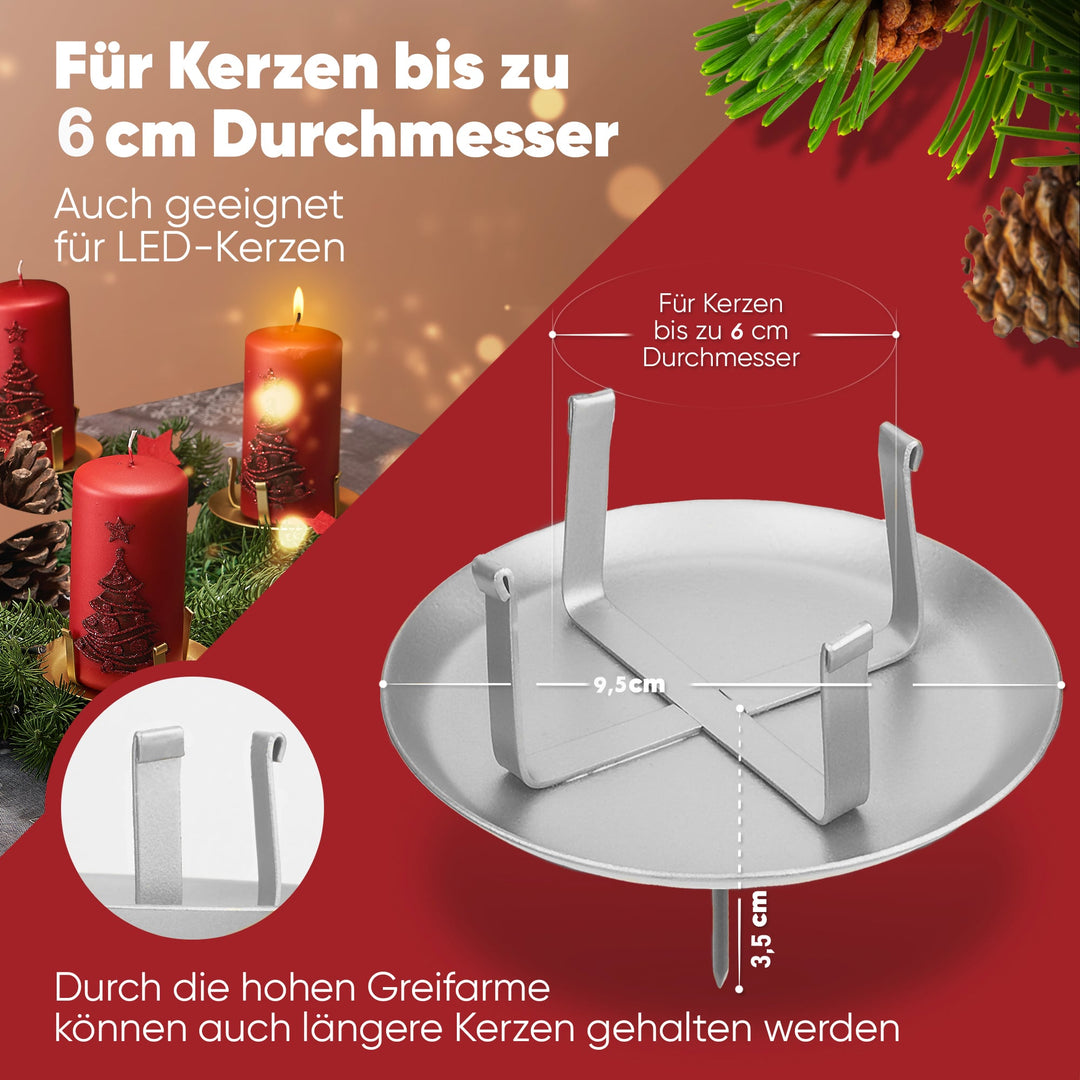 Kerzenstecker Adventskranz – Set ohne Dorn für Kerzen bis Ø 8 cm