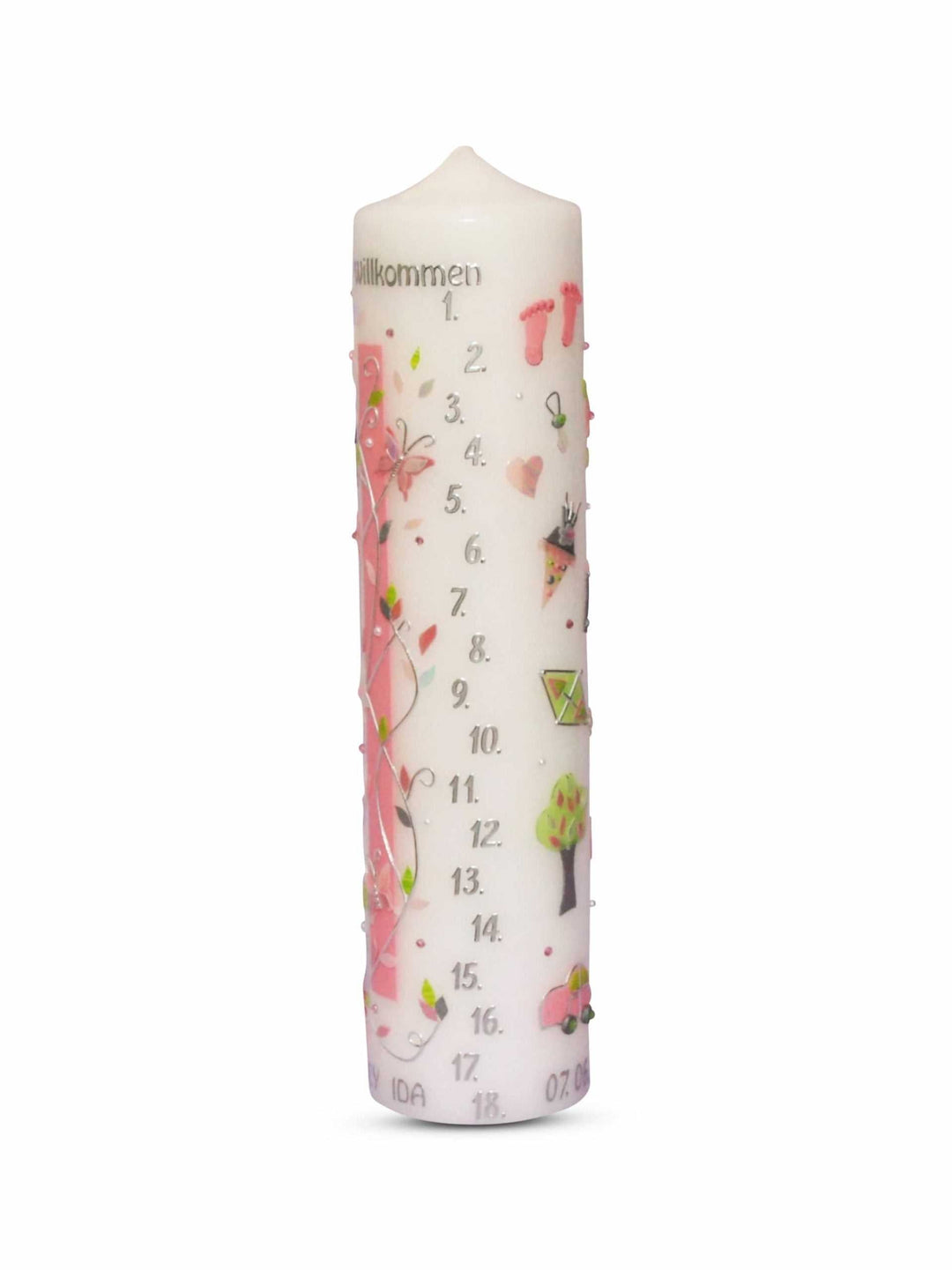 Personalized Lebenslicht Kerze birthday candle with names and dates, handmade, colorful design, 30x7 cm, high-quality craftsmanship