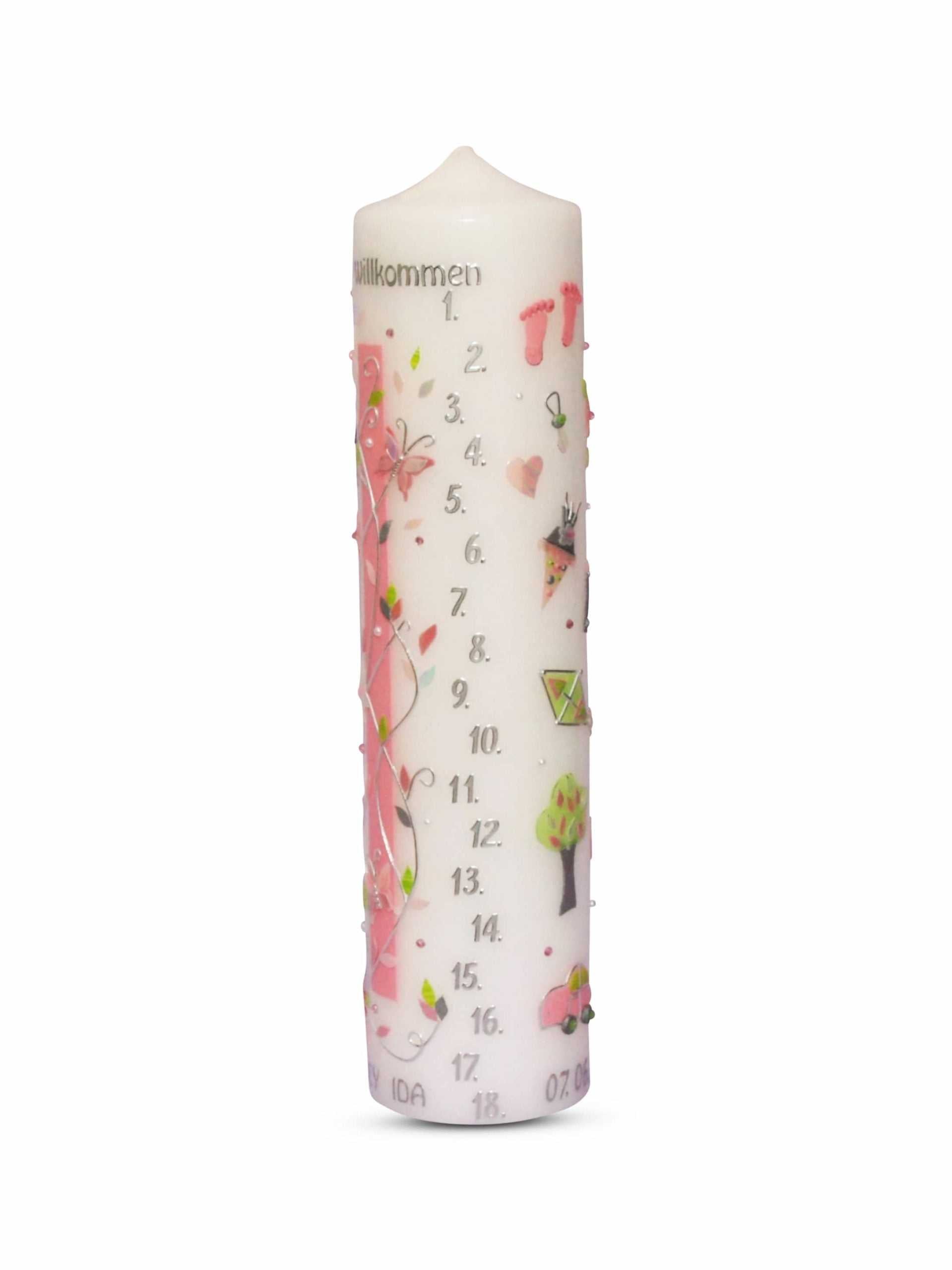Personalized Lebenslicht Kerze birthday candle with names and dates, handmade, colorful design, 30x7 cm, high-quality craftsmanship
