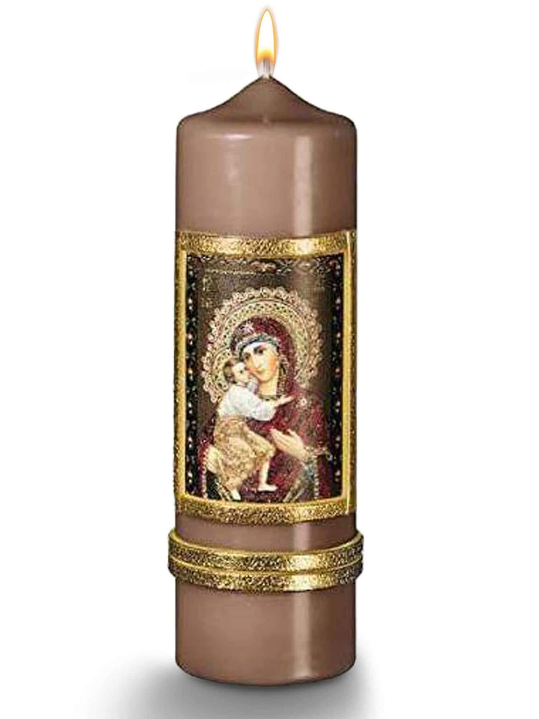 Handgefertigte Marienkerzen mit traditionellen Symbolen Maria und Jesus € Marienkerzen Nougat WikaKerzen