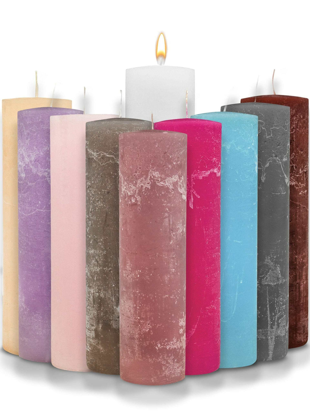 bunte Rustic Stumpenkerze-Rohlinge in verschiedenen Farben und Größen, rustikale Struktur, ideal zum Basteln und Dekorieren