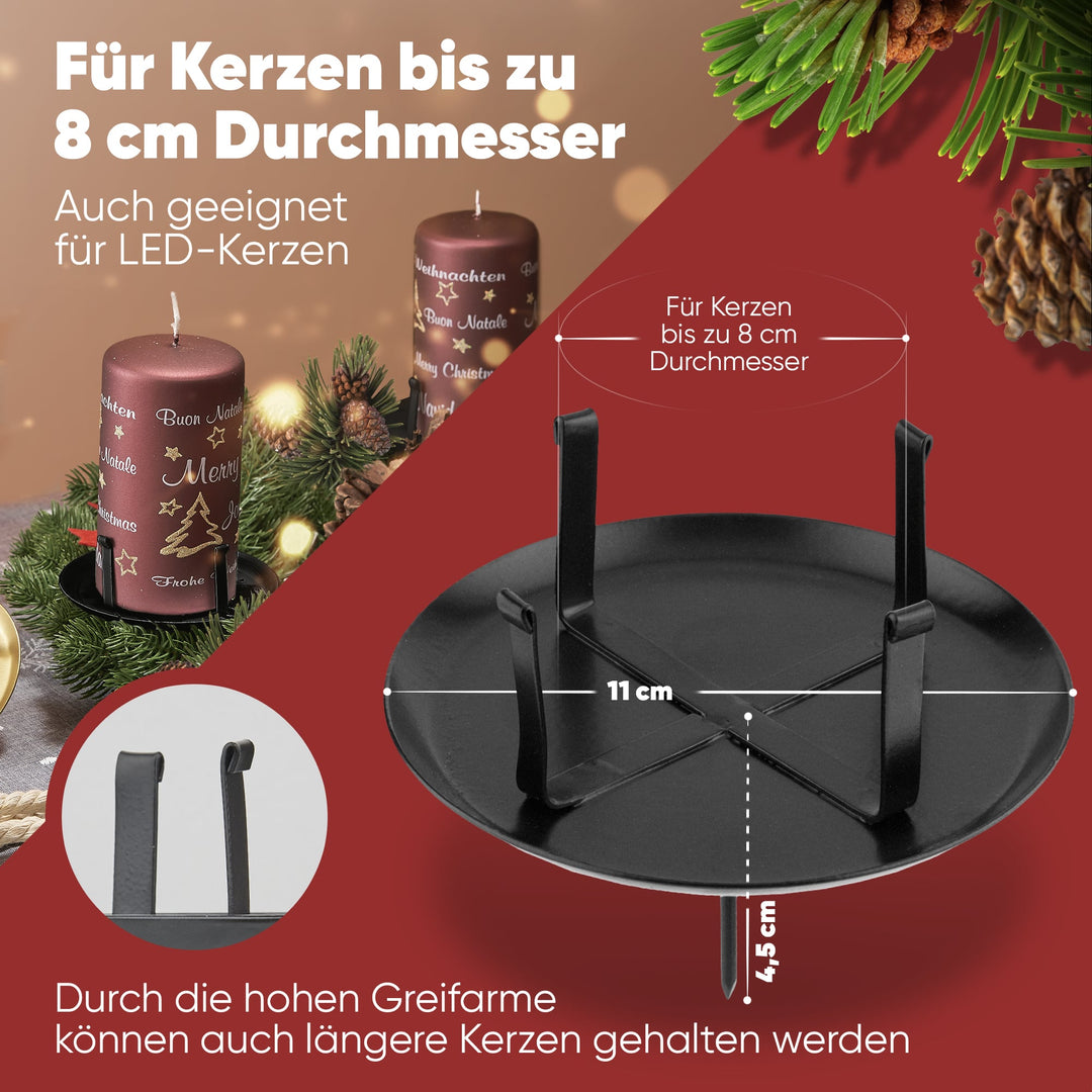 Kerzenstecker Adventskranz – Set ohne Dorn für Kerzen bis Ø 8 cm