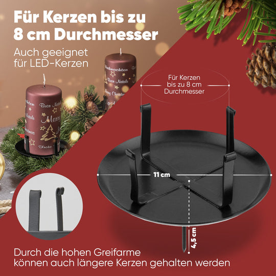Kerzenstecker Adventskranz – Set ohne Dorn für Kerzen bis Ø 8 cm