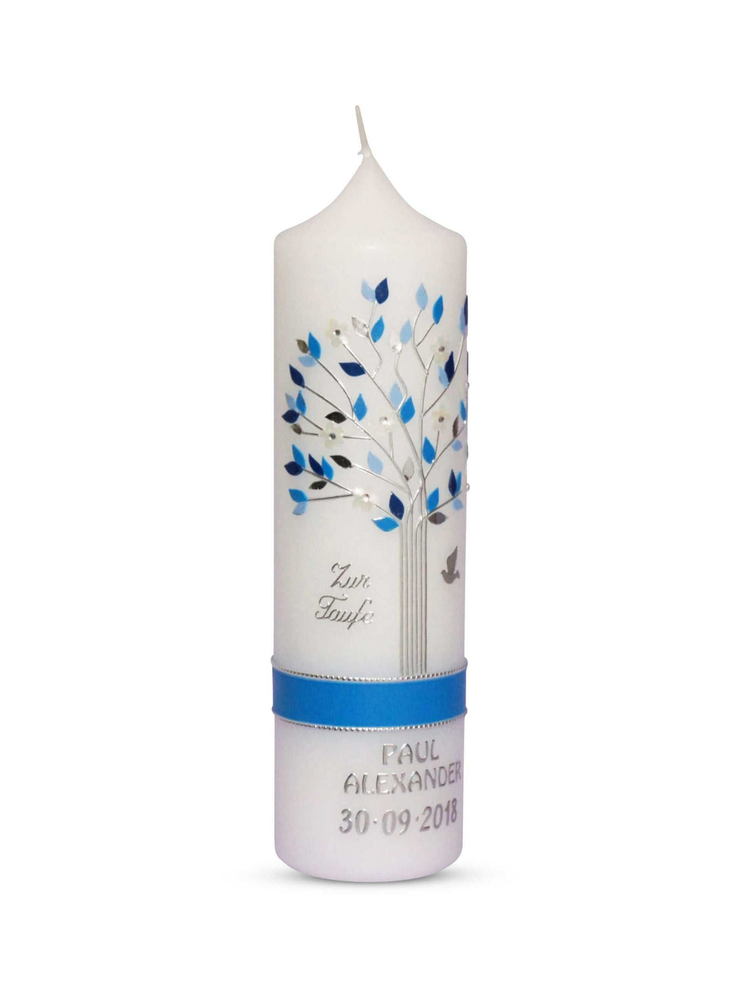 Taufkerze Junge Lebensbaum in blau - Modern & Individuell € Lebenskerze Jungen WKTH129 WikaKerzen