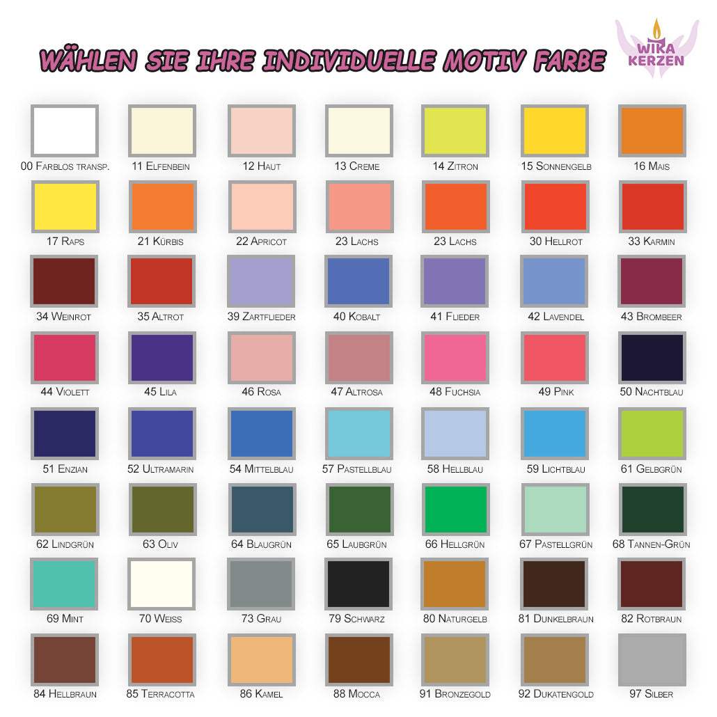 Farbpalette für Hochzeitskerze Lebensbaum in verschiedenen individuellen Farben und Tönen