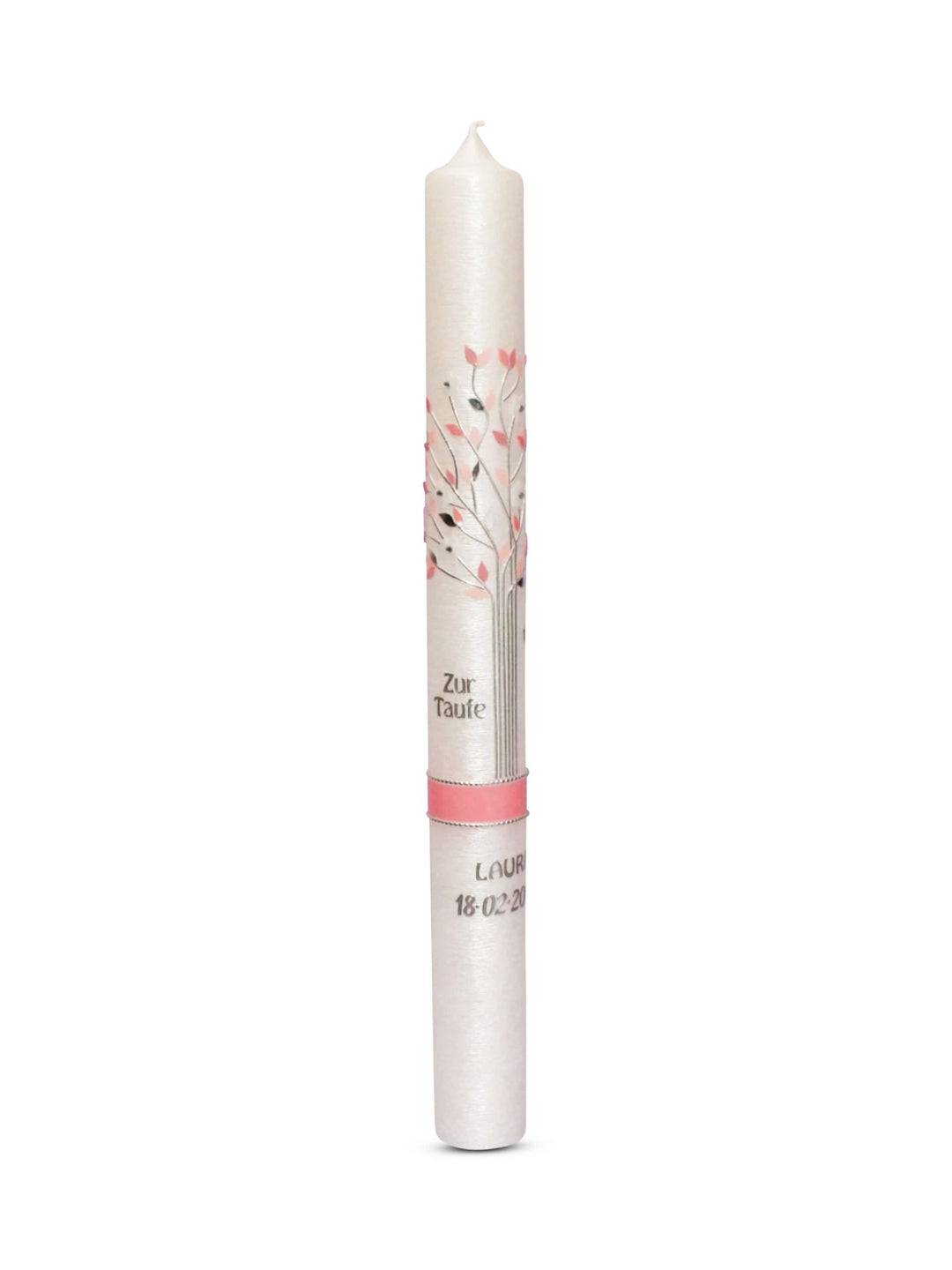 Kommunionkerzen Mädchen in Perlmutt Lebensbaum Rosa 13