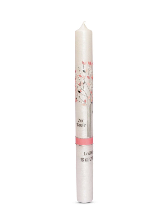 Kommunionkerzen Mädchen in Perlmutt Lebensbaum Rosa 13
