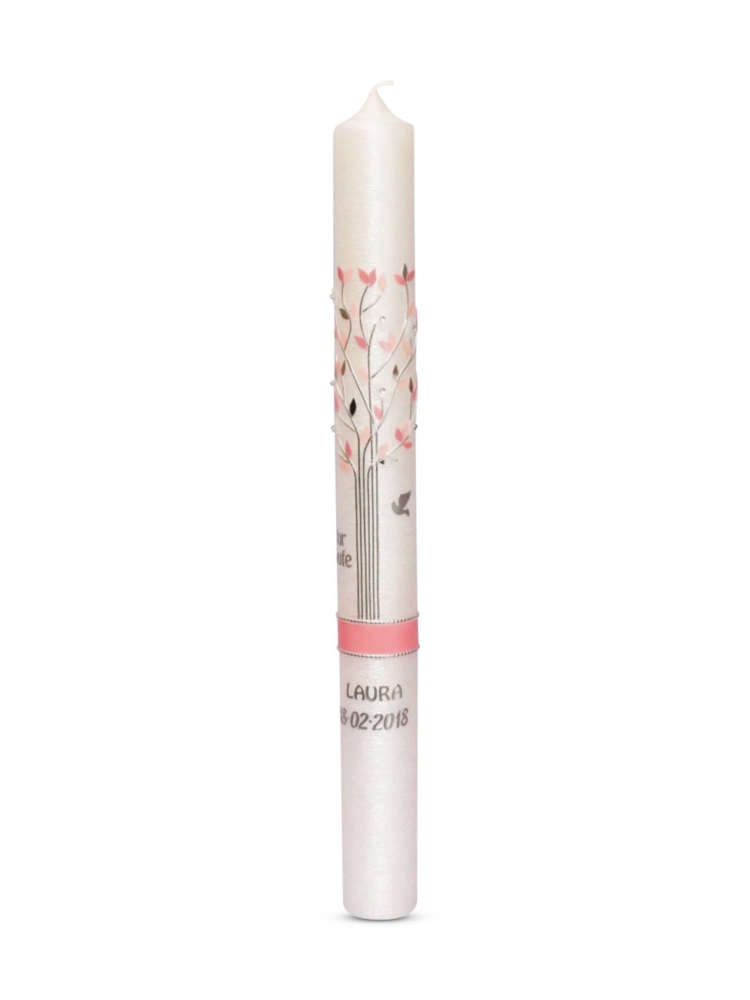Kommunionkerzen Mädchen in Perlmutt Lebensbaum Rosa 13