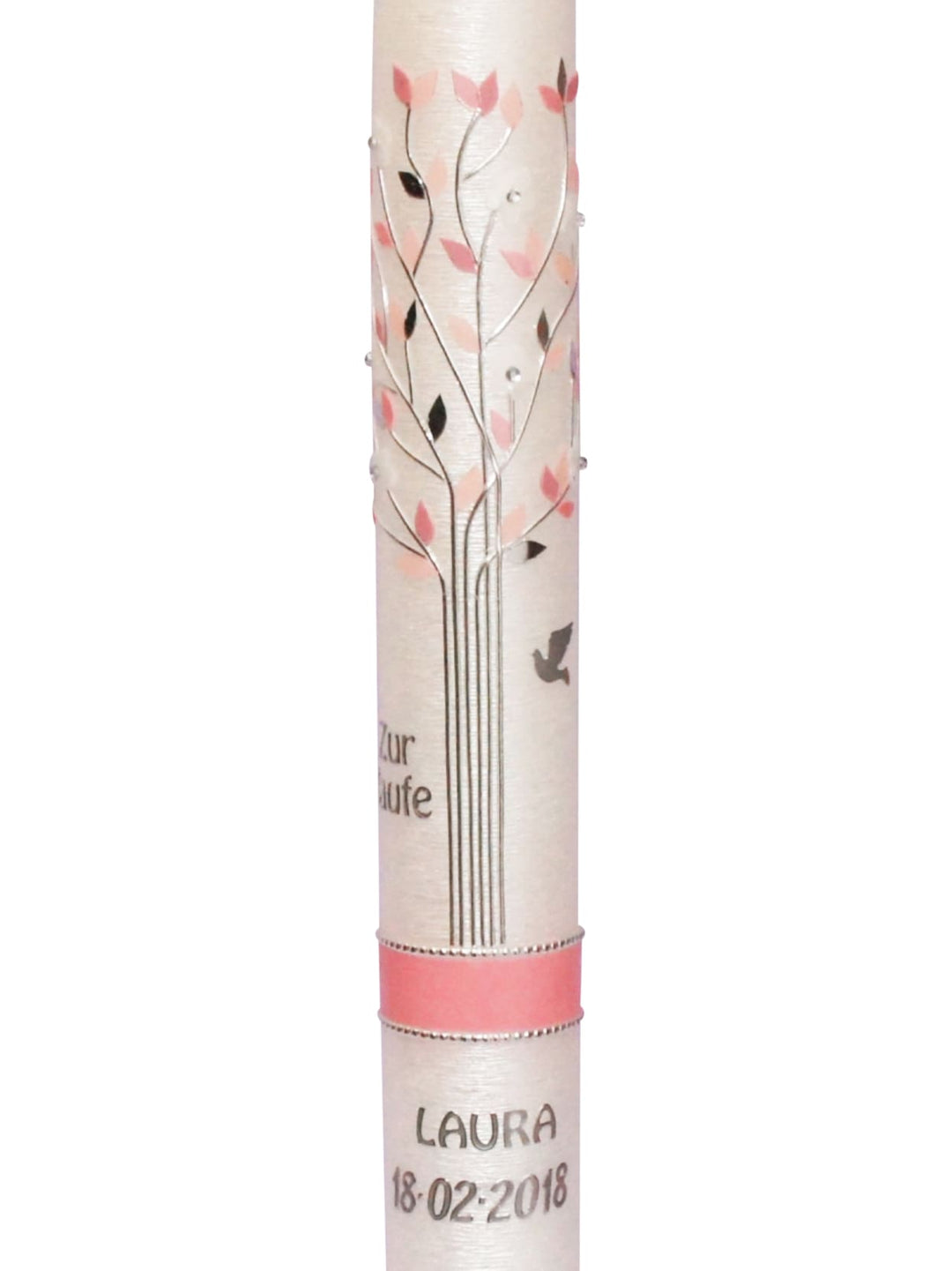 Kommunionkerzen Mädchen in Perlmutt Lebensbaum Rosa 13