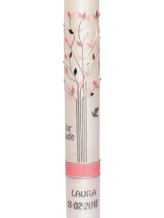 Kommunionkerzen Mädchen in Perlmutt Lebensbaum Rosa 13