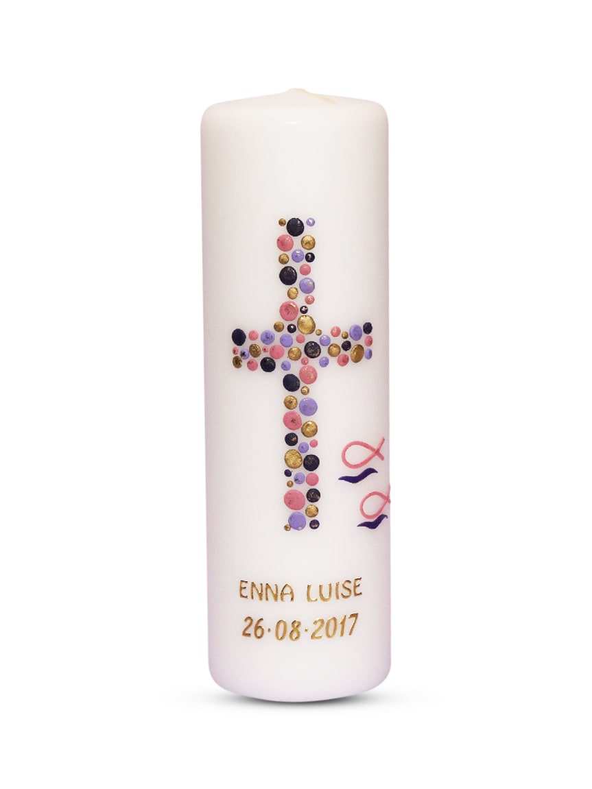 Taufkerze Mädchen Junge Kreuz Kreise 15 € Taufkerze WKTH011 WikaKerzen