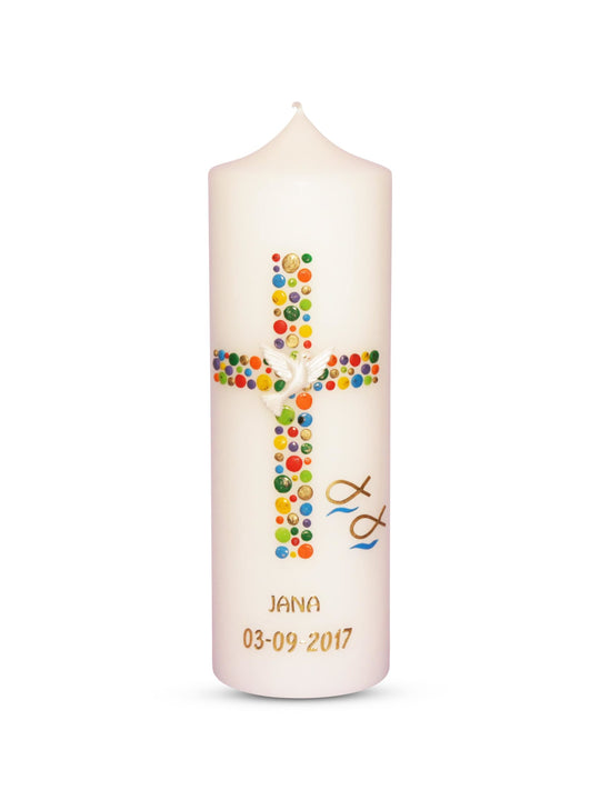 Taufkerze Mädchen Junge Kreuz Kreise 16