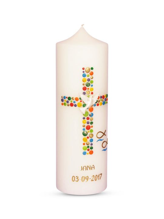 Taufkerze Mädchen Junge Kreuz Kreise 16