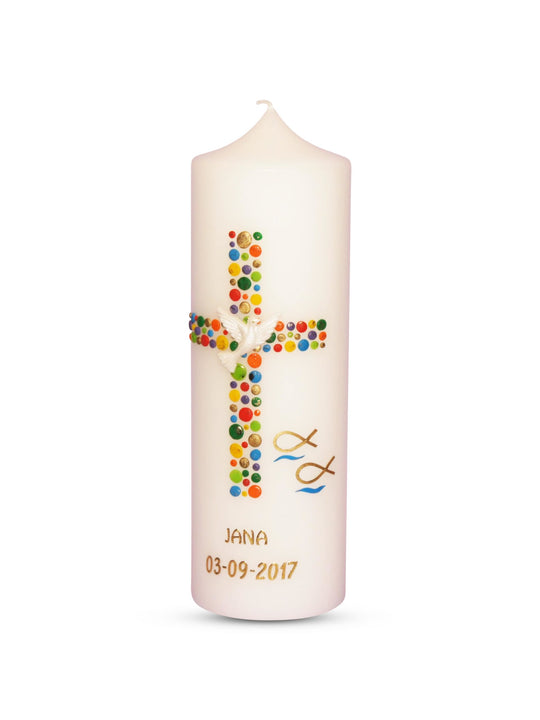 Taufkerze Mädchen Junge Kreuz Kreise 16