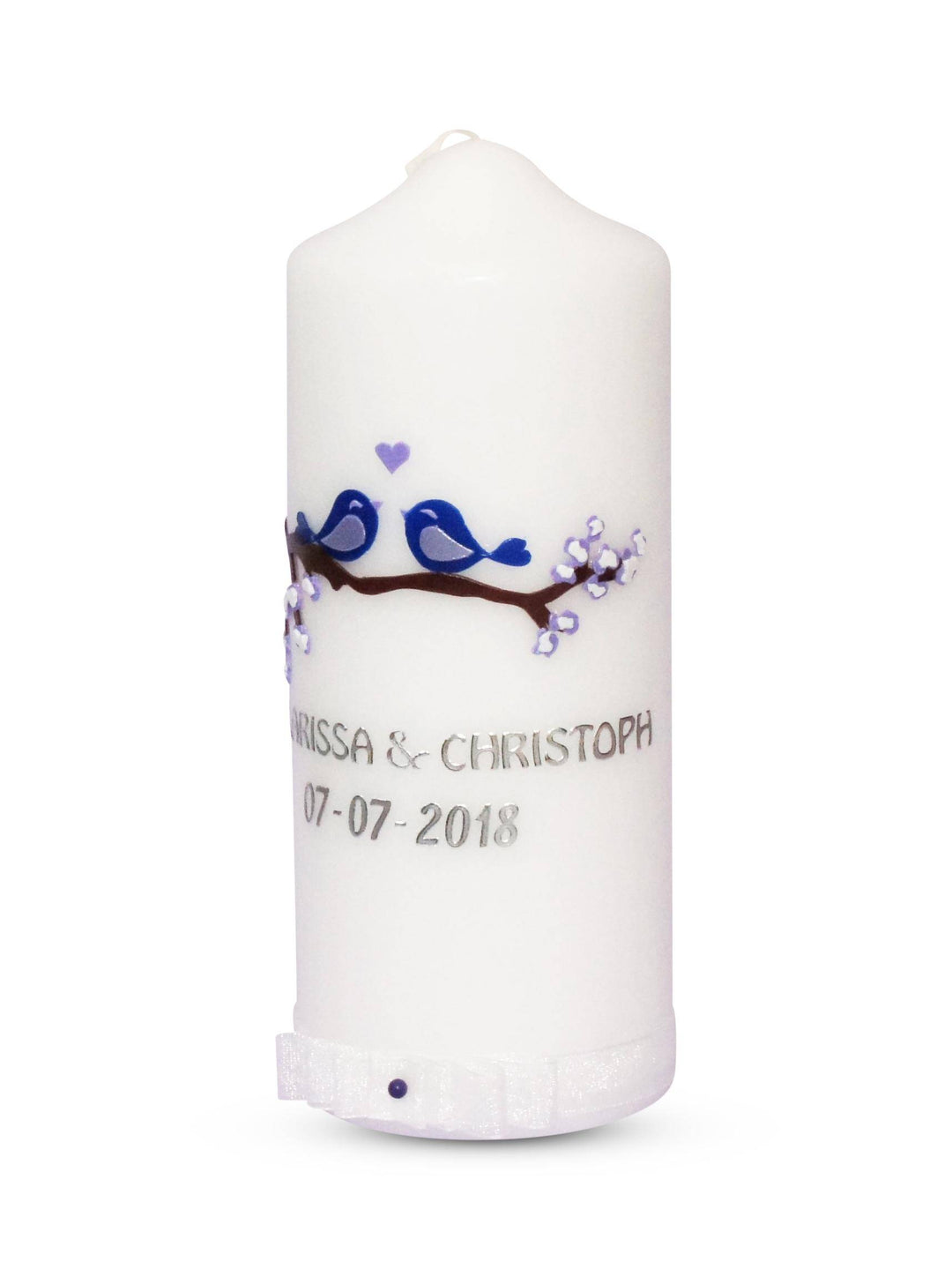 Hochzeitskerze Verliebte Vögel Flieder