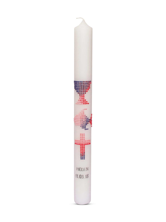 Kommunionkerzen Taufkerzen Mädchen Kreuz Kreise Lila Rosa