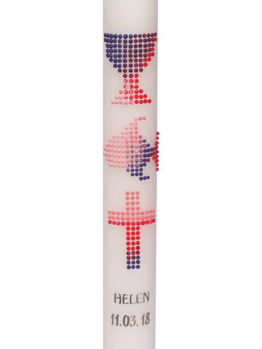 Kommunionkerzen Taufkerzen Mädchen Kreuz Kreise Lila Rosa