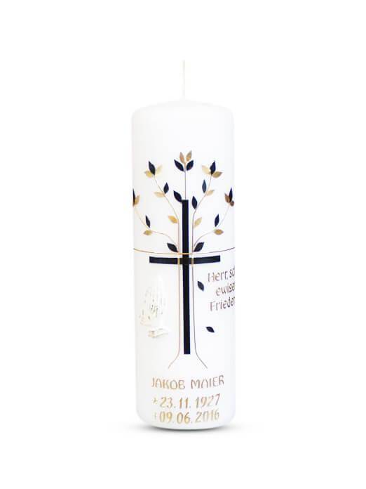 Trauerkerze und Gedenkkerze mit Kreuz, Baum und Hände 5