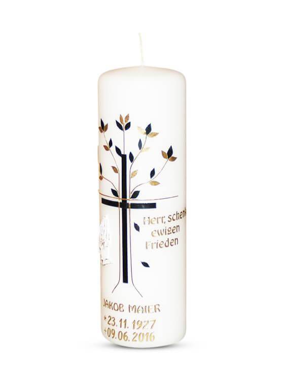 Trauerkerze und Gedenkkerze mit Kreuz, Baum und Hände 5