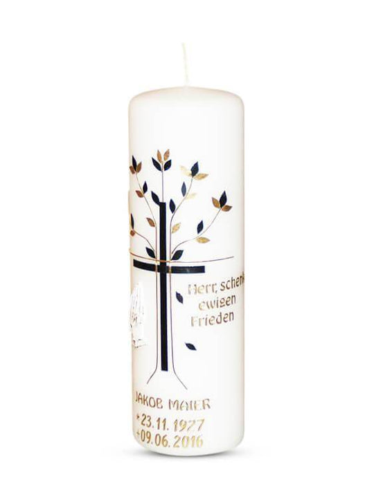 Trauerkerze und Gedenkkerze mit Kreuz, Baum und Hände 5