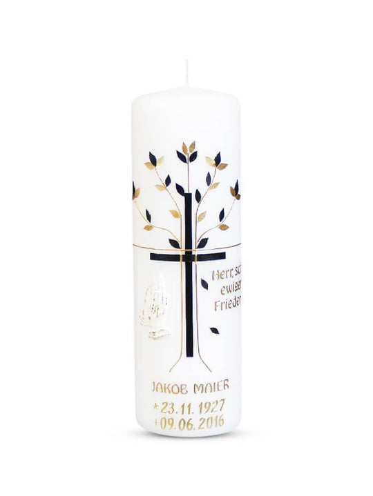 Trauerkerze und Gedenkkerze mit Kreuz, Baum und Hände 5