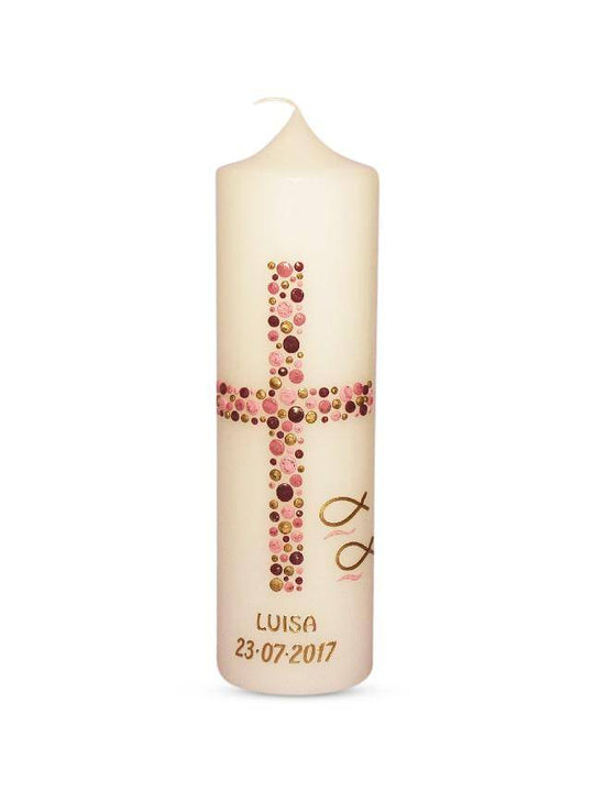 Taufkerze Mädchen Junge mit Name und Datum Kreuz-Kreise-12