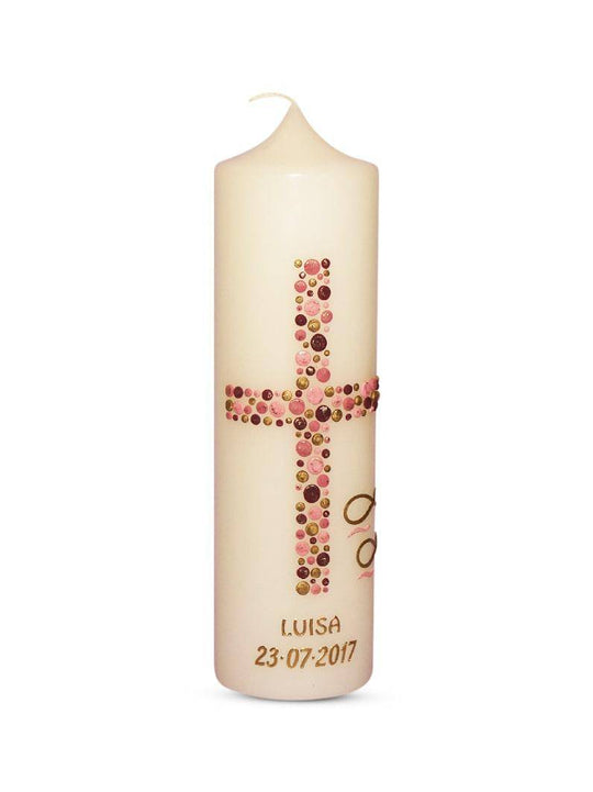 Taufkerze Mädchen Junge mit Name und Datum Kreuz-Kreise-12