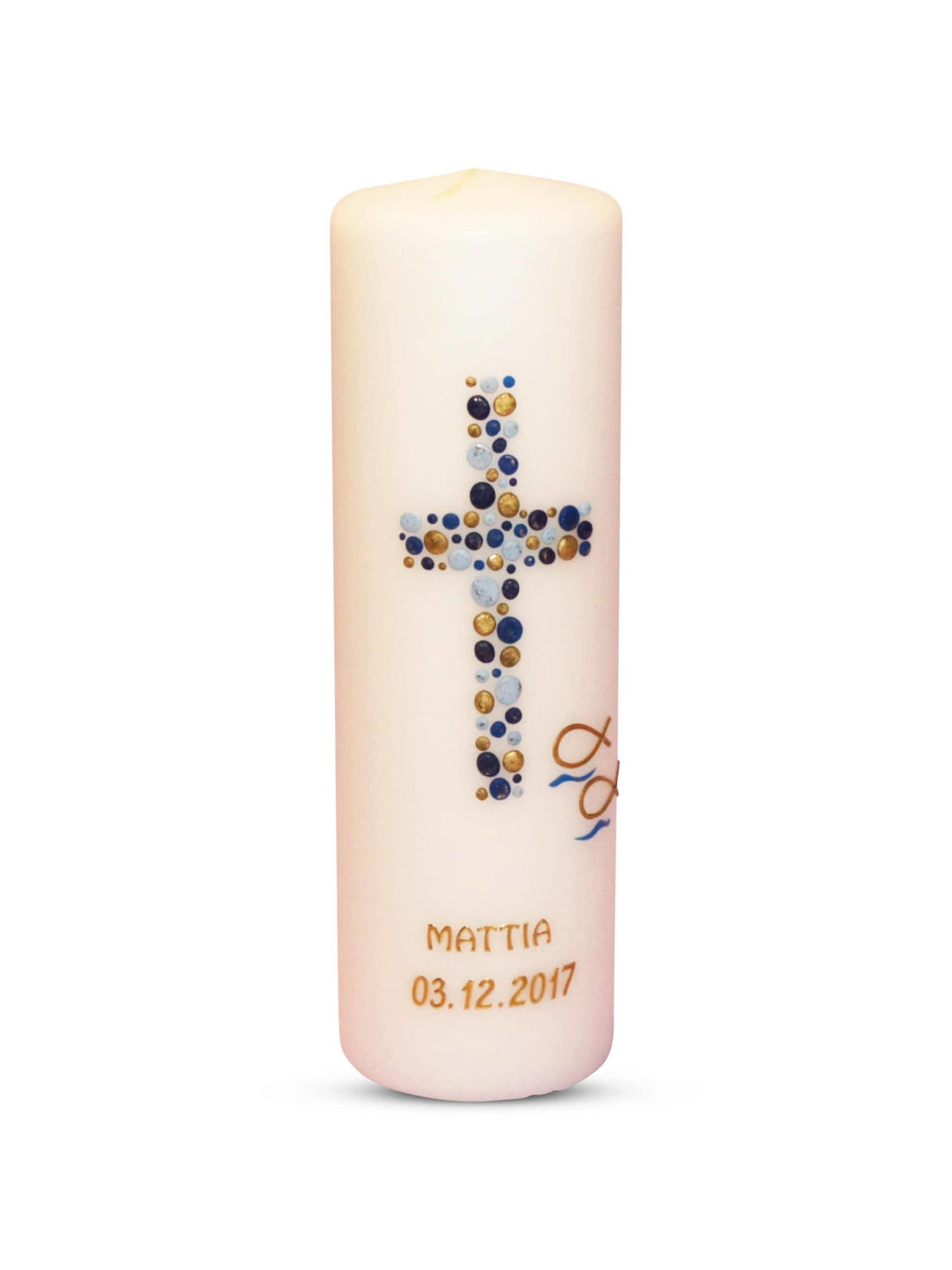 Taufkerze Mädchen Junge mit Name und Datum Kreuz-Kreise-17