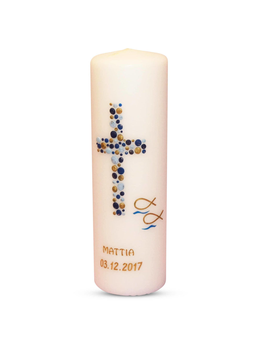 Taufkerze Mädchen Junge mit Name und Datum Kreuz-Kreise-17