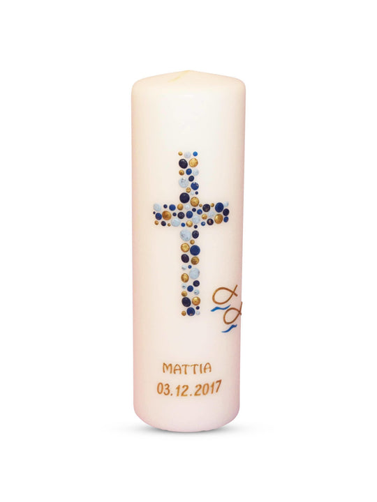 Taufkerze Mädchen Junge mit Name und Datum Kreuz-Kreise-17
