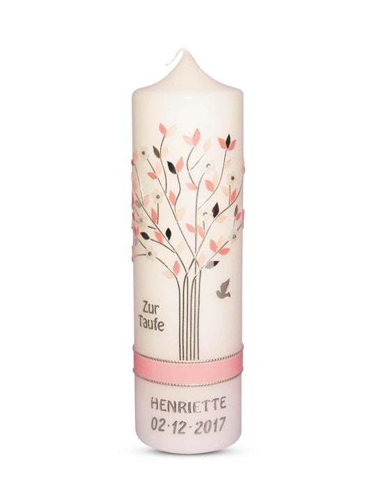 Taufkerze Lebensbaum Mädchen 2 Rosa