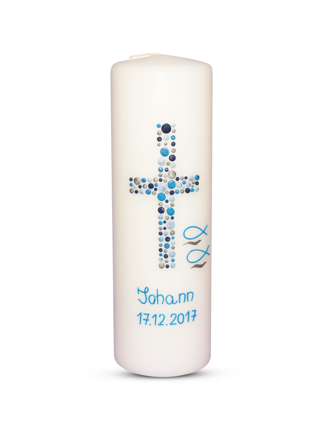 Taufkerze Junge Kreuz Kreise 24 Blau Silber