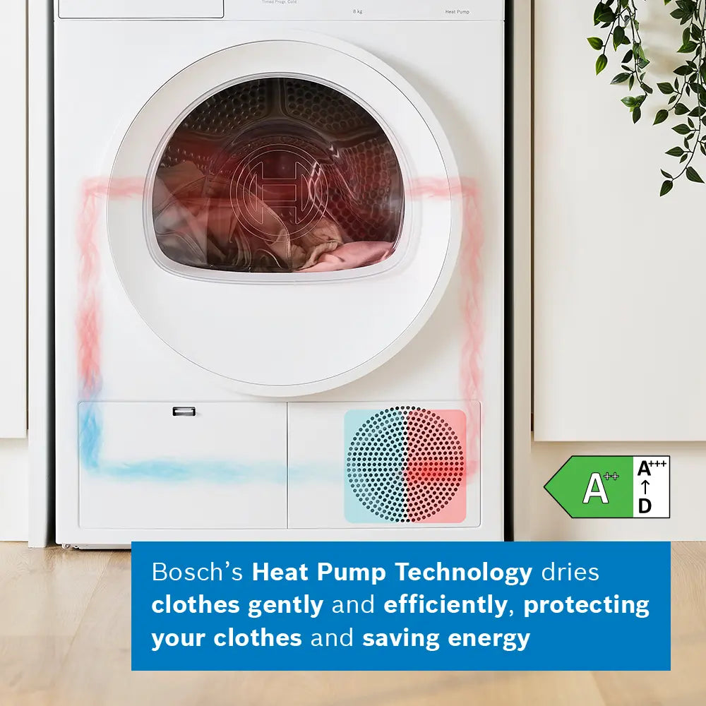 Bosch Series 4 WTH85225GB - White 8KG Heat Pump Condenser Dryer - A++ energy