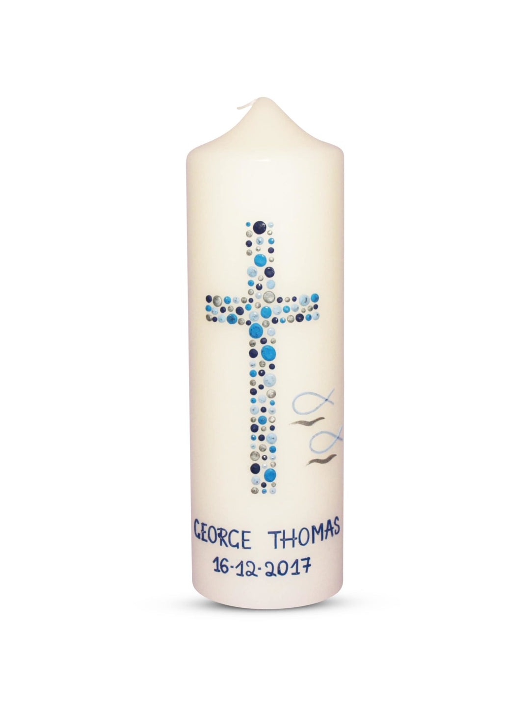 Taufkerze Junge Kreuz Kreise 26 Blau Silber