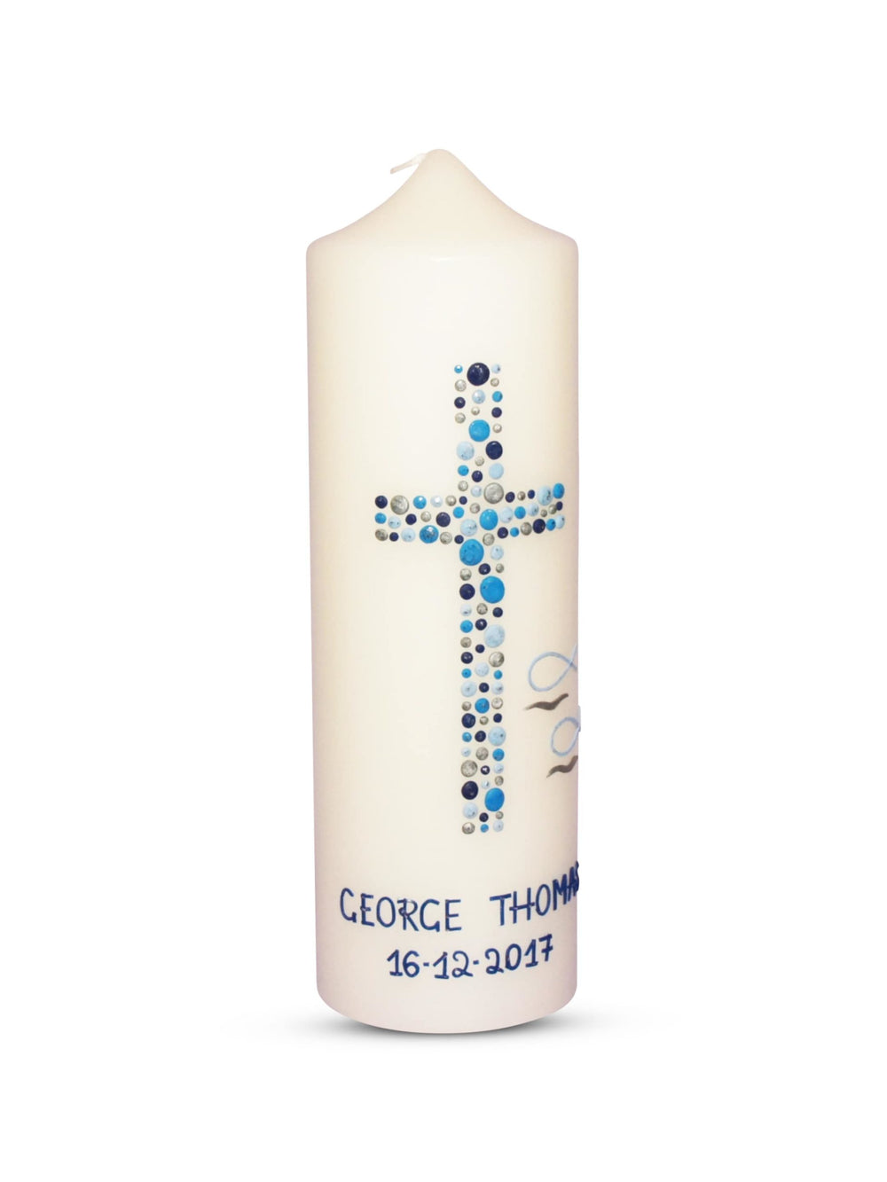 Taufkerze Junge Kreuz Kreise 26 Blau Silber