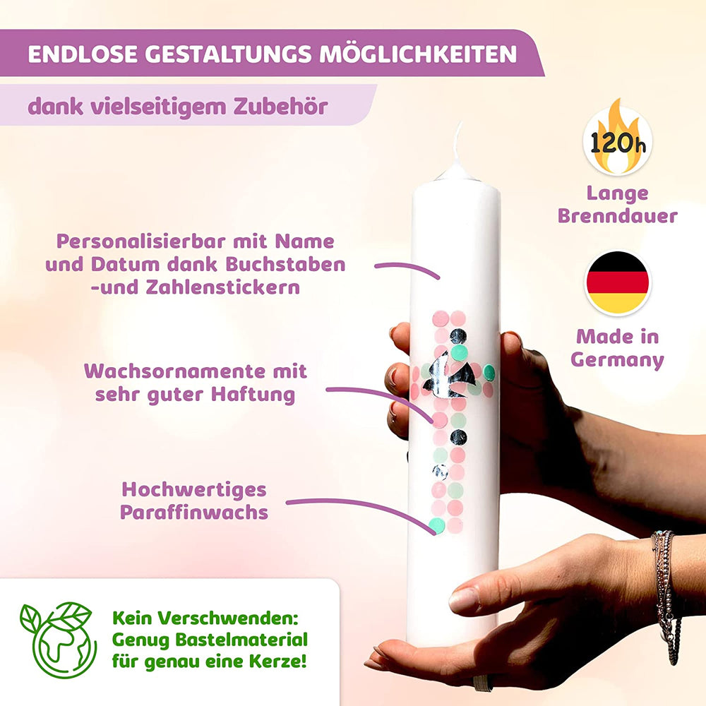 Taufkerze selber Machen Set (Regenbogen,25x7cm,Weiß)