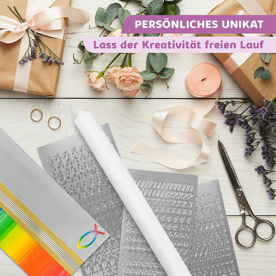 Taufkerze selber Machen Set (Regenbogen,40x4cm,Weiß)