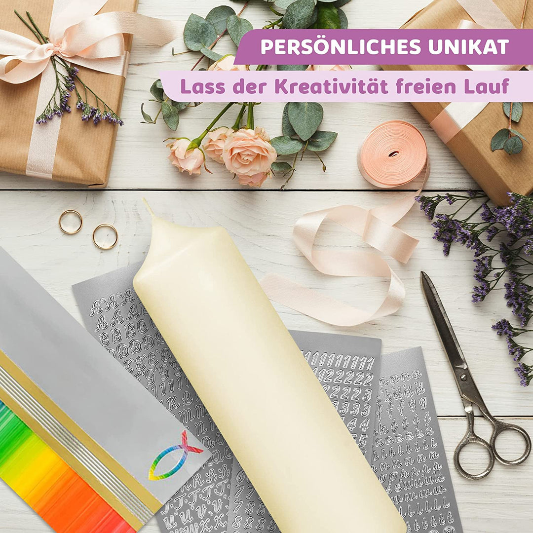 Taufkerze selber Machen Set (Regenbogen,25x7cm,Creme)