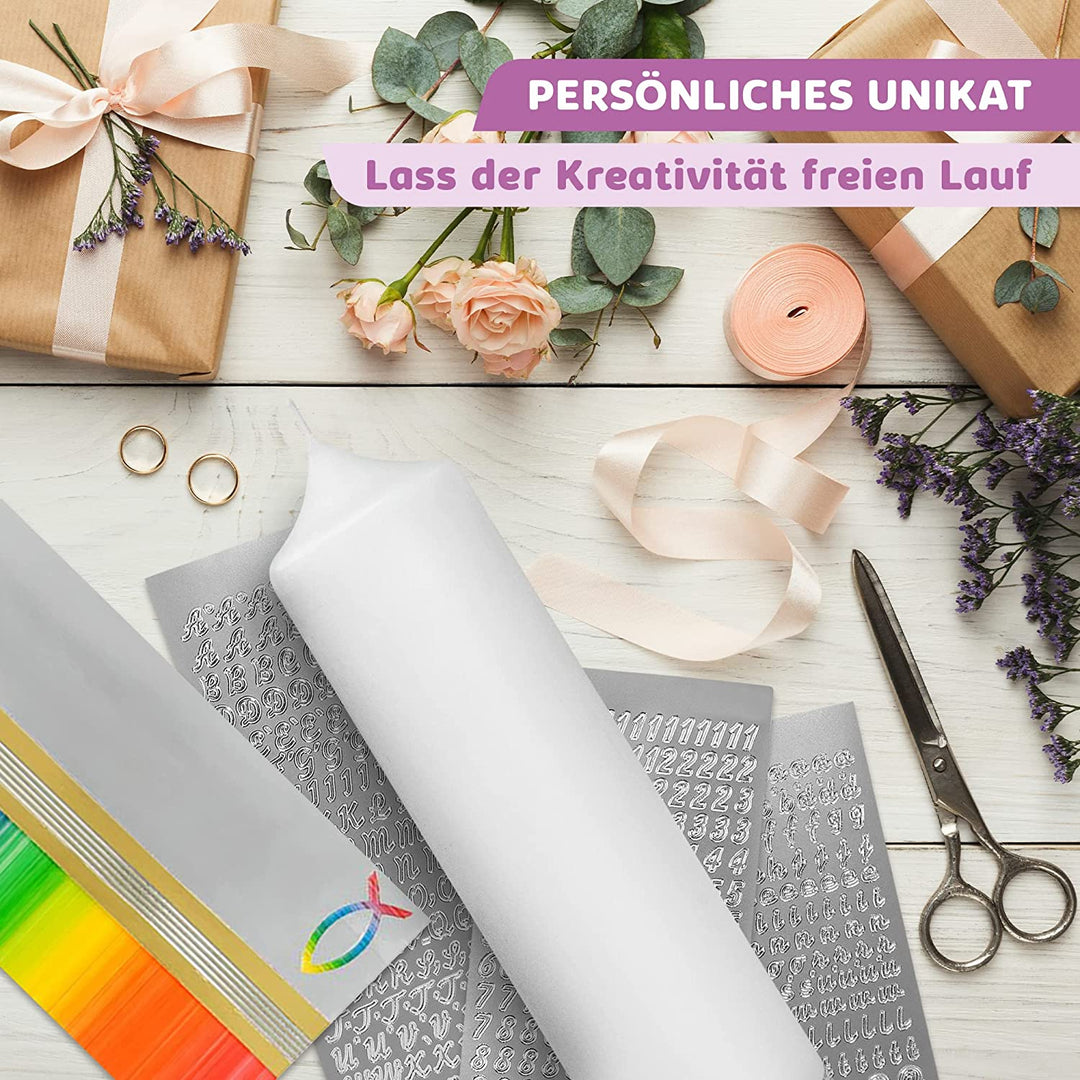 Taufkerze selber Machen Set (Regenbogen,25x7cm,Weiß)