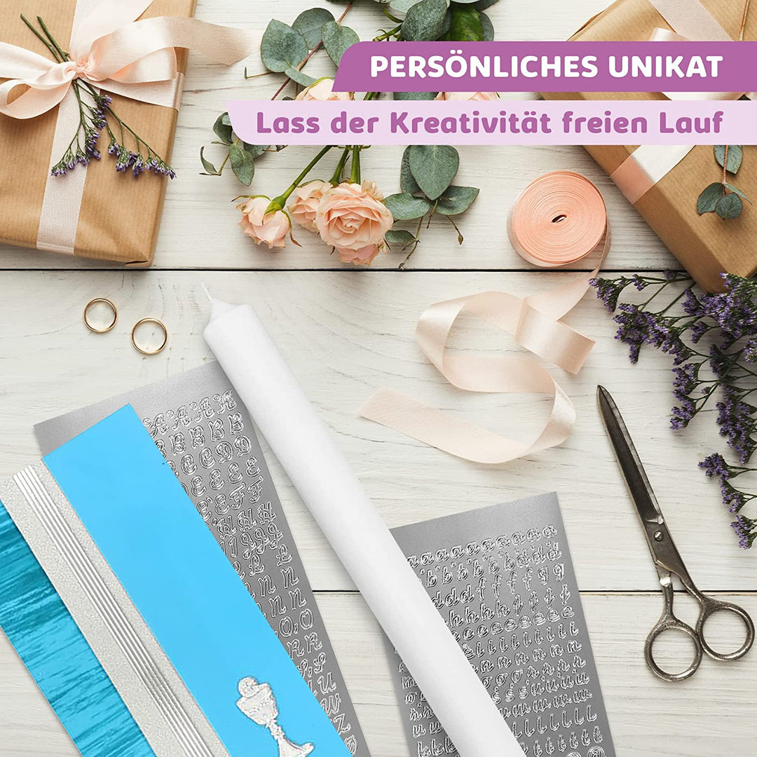 Taufkerze selber Machen Set (Türkis,40x4cm,Weiß)