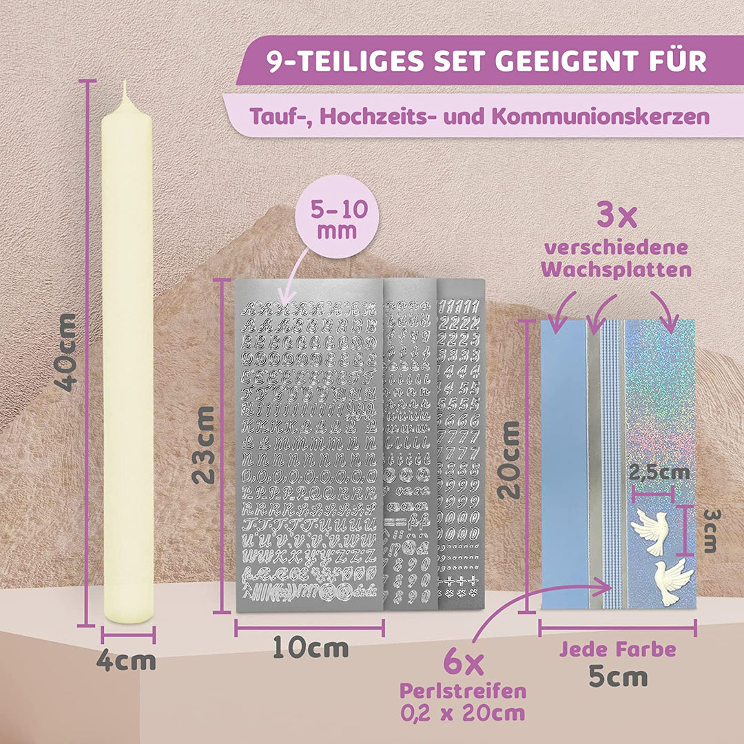Taufkerze selber Machen Set (Blau,40x4cm,Creme)