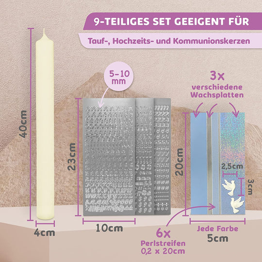 Taufkerze selber Machen Set (Blau,40x4cm,Creme)