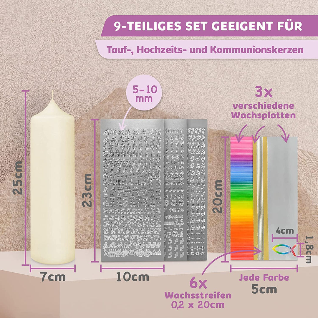 Taufkerze selber Machen Set (Regenbogen,25x7cm,Creme)