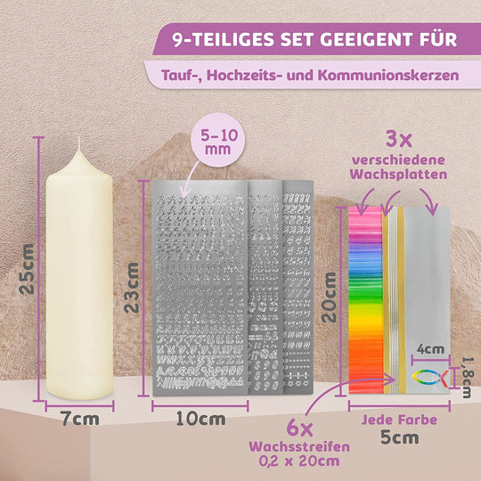 Taufkerze selber Machen Set (Regenbogen,25x7cm,Creme)